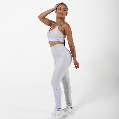 Legging Elástico - Cinza Claro com Lilás