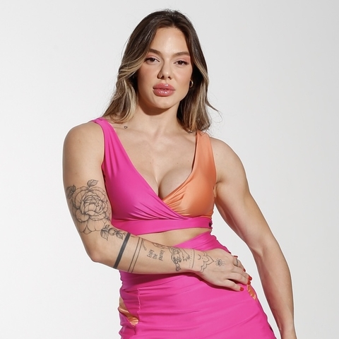 Top Transpassado Ju - Rosa e Laranja