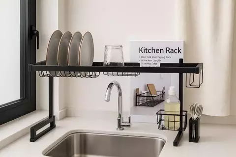 Escurridor Seca Platos Rack Bacha Acero inoxidable 2 Niveles Negro Mate