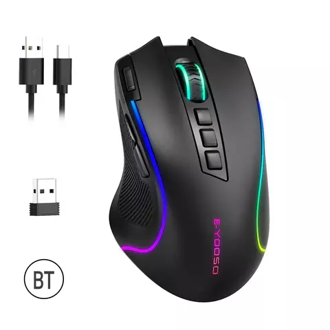 Mouse Gamer Tri-Mode 8000DPI - Bluetooth/2.4G/Cabo, 9 Botões Programáveis, Bat
