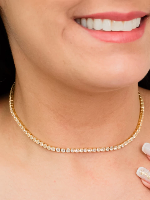 CHOKER RIVIERA CRISTAL 3MM BANHADO EM OURO 18K - comprar online