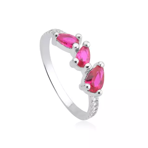 Anel cravejado 3 pedras fúsia