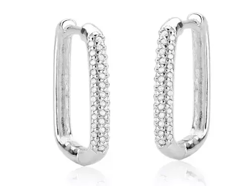 Brinco meia argola retangular cravejada 16mmx12mm