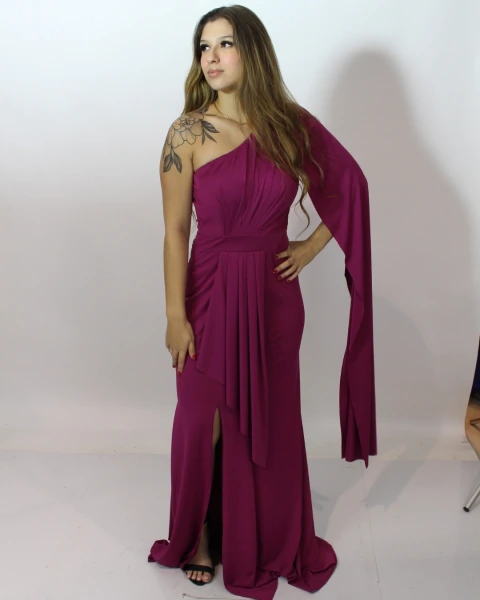 Vestido Longo Feminino Um Ombro So Com Fenda Festa Madrinha