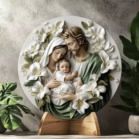 Decoracao de Parede Sagrada Familia com Flores Brancas - comprar online