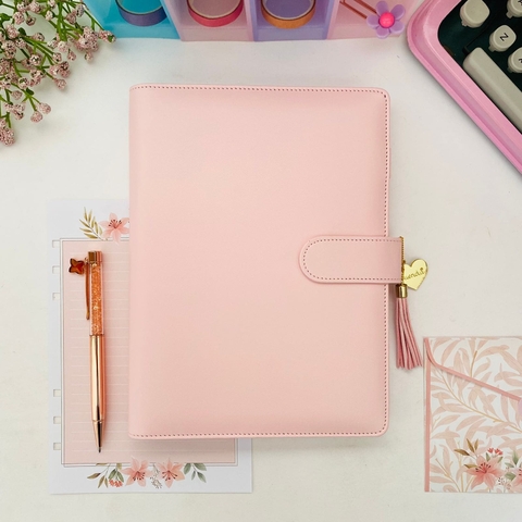 Fichário Luxo com Folhas Decoradas – Cor Rosa