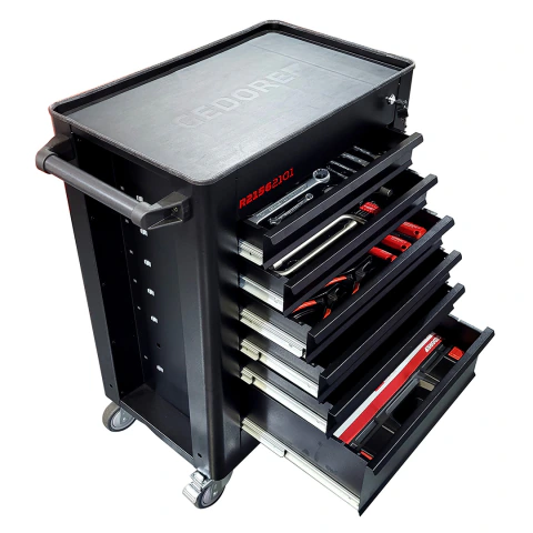 Carro com Ferramentas Completo 220 Peças 6 Gavetas Gedore Black R21562101
