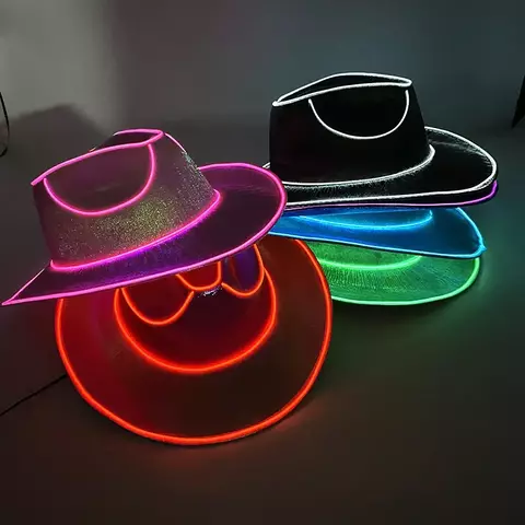 Suprimentos de decoração brilhante chapéu de cowboy luminoso led boné de cow