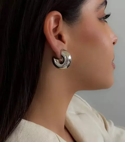 Brinco Argola Puffer Lisa Banho Ródio Branco