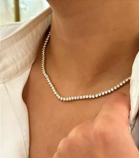 Colar Riviera Rígida Luxo Zircônias Banho Ouro 3 Pontas 40cm