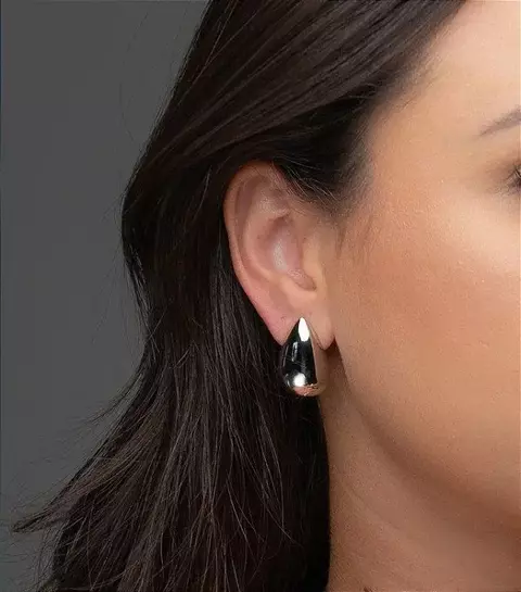 Brinco Gota Elegance P Banho Ródio Branco