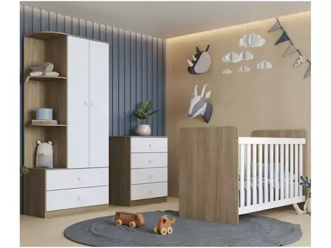 Quarto de Bebê Completo com Guarda-roupa Berço e Cômoda