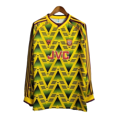 Camisa Retrô Arsenal II 1991/1993 manga longa - Masculina Adidas - Amarela com detalhes em verde e vermelho