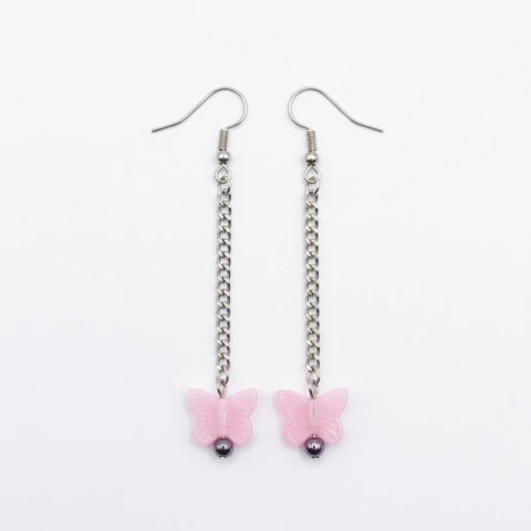 Brinco Corrente Butterfly Pink – Artesanal