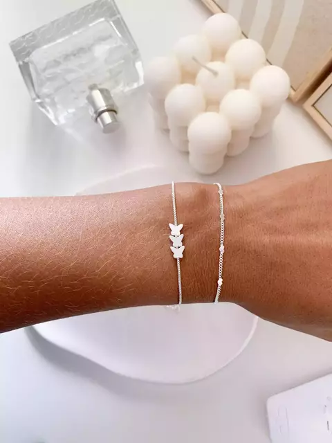 Pulseira Corrente Mini Coração Groumet Banhada a Prata