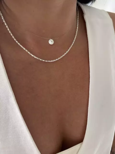 Colar Ponto De Luz Nylon Banhado a Prata