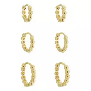 Brinco Trio Argola Esfera Banhado a Ouro