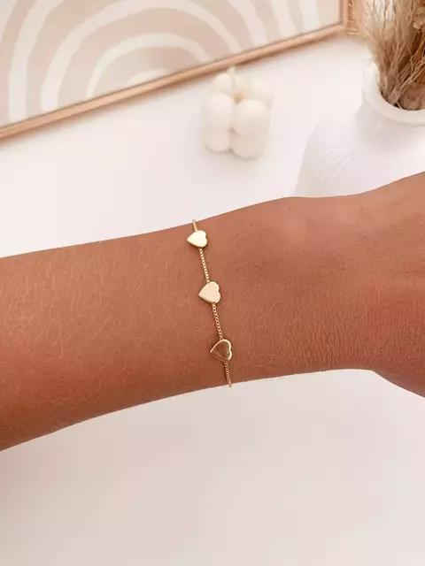 Pulseira Coracao Chapado Banhada a Ouro