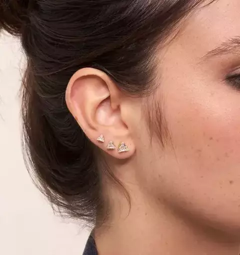 Brinco Trio Triangulo em Zirconia Banhado a Ouro