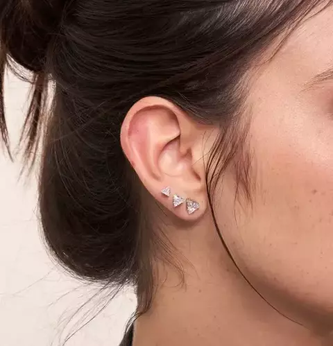 Brinco Trio Triangulo em Zirconia Banhado a Prata