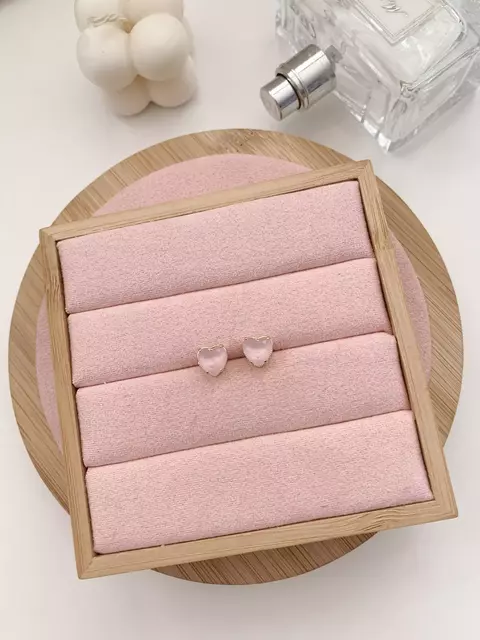Brinco Coracao Rosa Banhado a Ouro