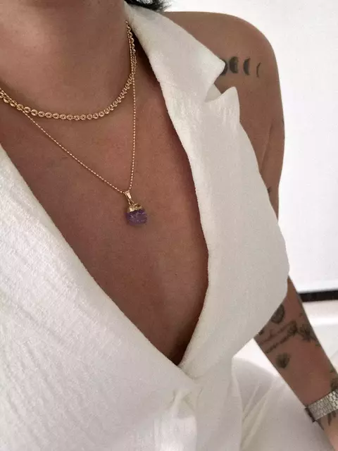 Colar Pedra Ametista Banhado a Ouro