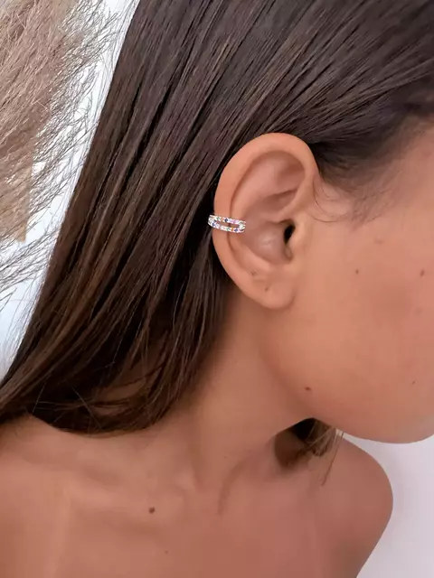 Piercing Zirconia Color Dois Fios Banhado a Prata