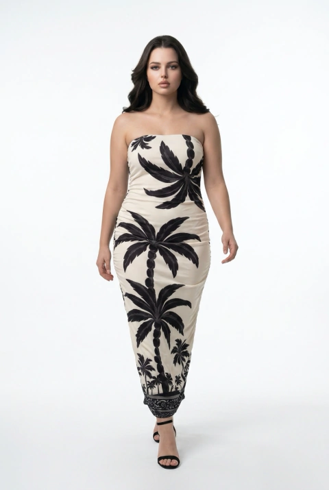 Vestido estampado tomara que saia - Plus size
