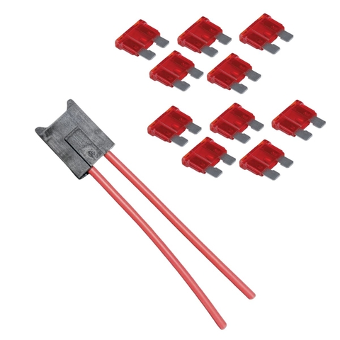 Kit 1 Porta Fusivel Comum Fio 2,5mm+ 10 Fusivel Lamina 10A