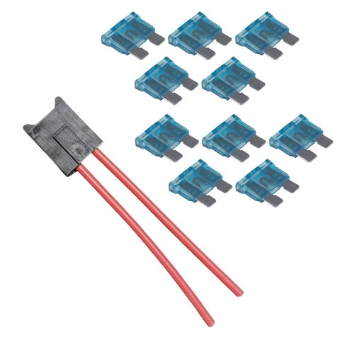 Kit 1 Porta Fusivel Comum Fio 2,5mm+ 10 Fusivel Lamina 10A