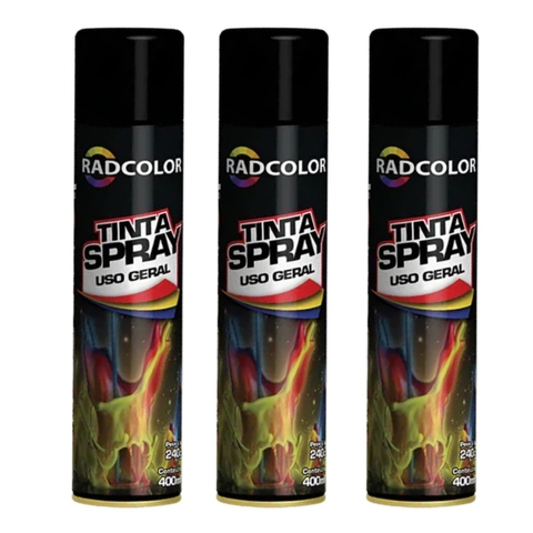 Spray Preto Brilhante Multiuso Rad Color – Tinta para Metais, Madeira, Plástico e Geral