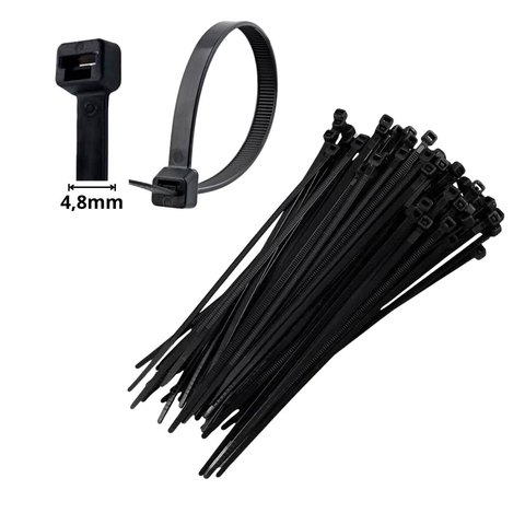 Abraçadeira Plástica Nylon Preta 250 x 4,8mm Pacote 100 unidades