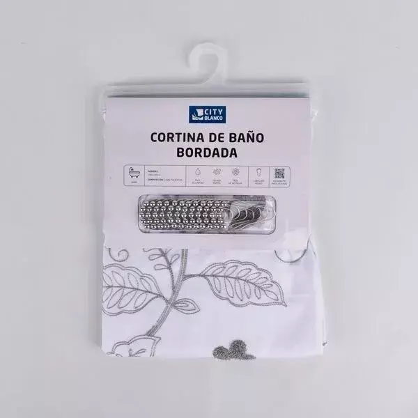 Cortina de Baño Bordada - City Blanco