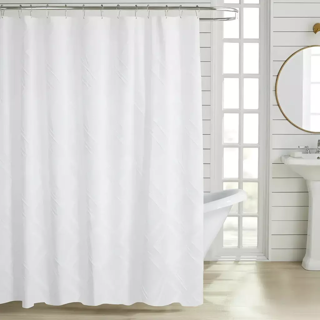 Cortina de Baño Bordada con Relieve - City Blanco