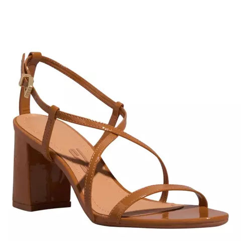 Sandália Verniz Marrom Salto Bloco Médio