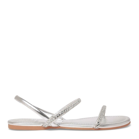 Sandália Rasteira Prata e Preta com Brilho Santa Lolla