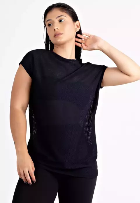 Blusa Transparente Dry Preto Feminina Fitness | REF: LX123
