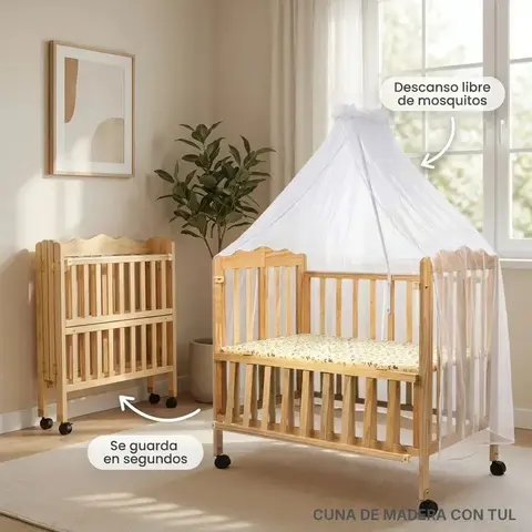 Cuna bebé Charriot Mega Baby de madera plegable C/mosquitero
