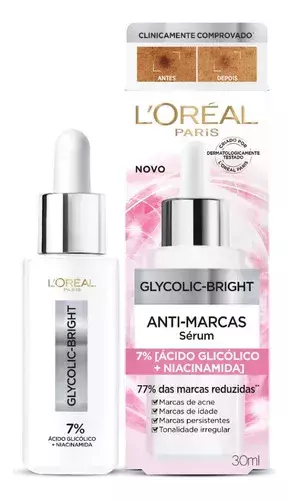 Sérum Facial L'Oréal Paris Glycolic Bright 30ml – Clareia Manchas e Uniformiza a Pele
