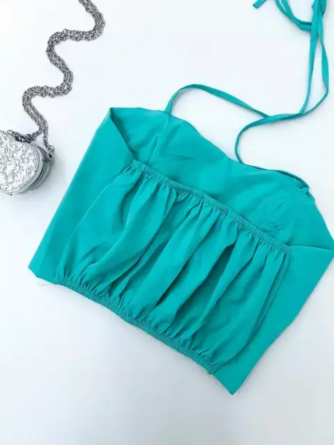 Cropped Feminino em Crepe Frente Única com Flor Elize Ref.1197 Tamanho:Único