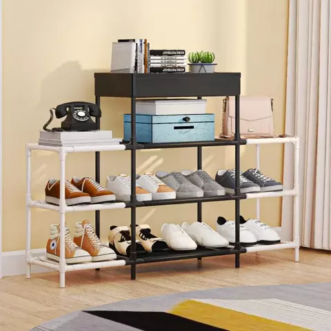 Estante Modular Multiuso Moderna - Preta com Detalhes em Branco - comprar online