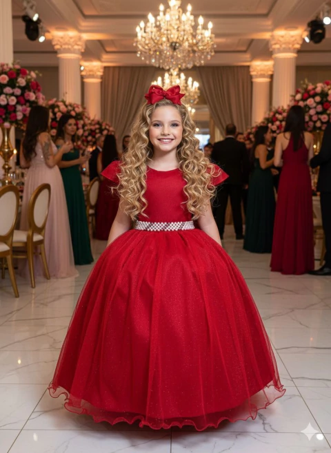 Vestido Infantil Menina Longo Vermelho