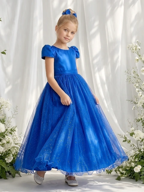 Vestido Infantil Longo Princesa Azul Royal