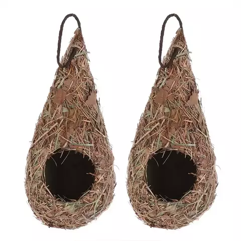 Cabana para pássaros, ninho natural tecido à mão para decoração de quintal,