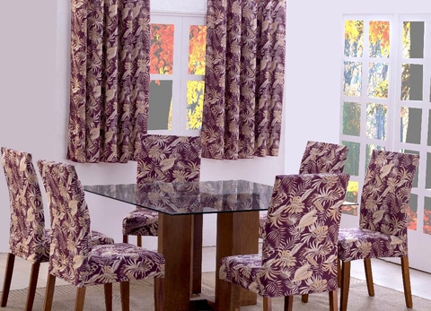 Capas de Cadeira 04 Lugares Floral Vinho