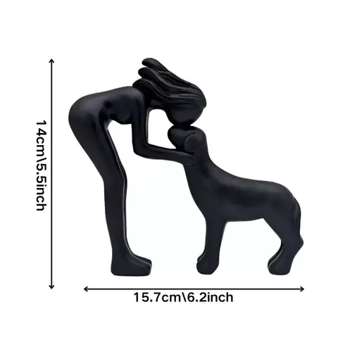 Amizade de Menina e Cachorro – Escultura Artesanal em Resina