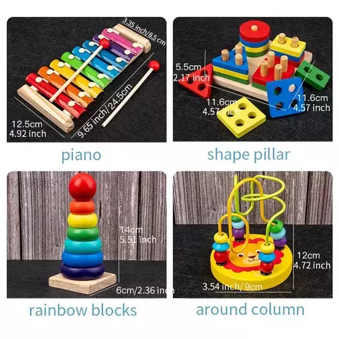 Kit Musical Montessori 9 em 1 de Madeira – Brinquedos Educativos para Bebês e Crianças