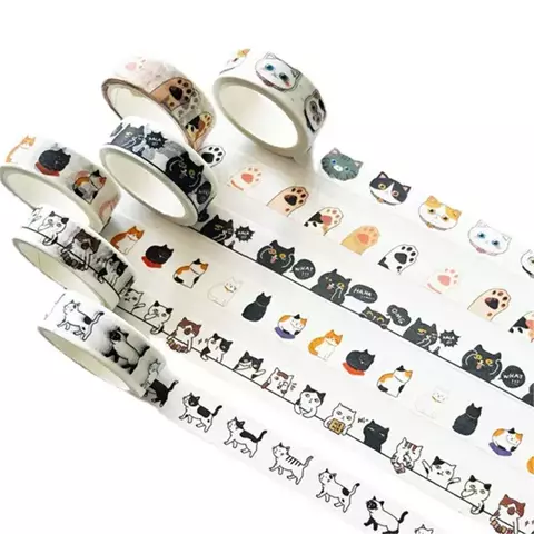 Fita Washi Kawaii Gato – Adesivo Decorativo para Scrapbooking e DIY | AYRON