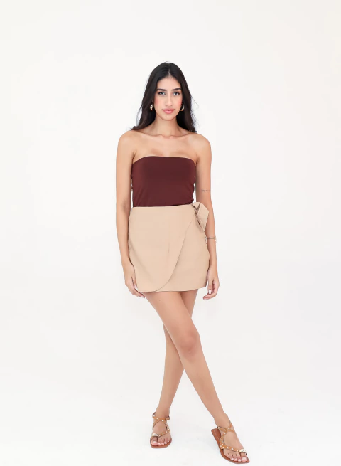 Cropped Tomara que Caia Tube Forrado em Suplex – Marrom - comprar online