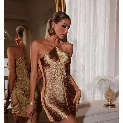 Vestido Franja com decote em v mini
